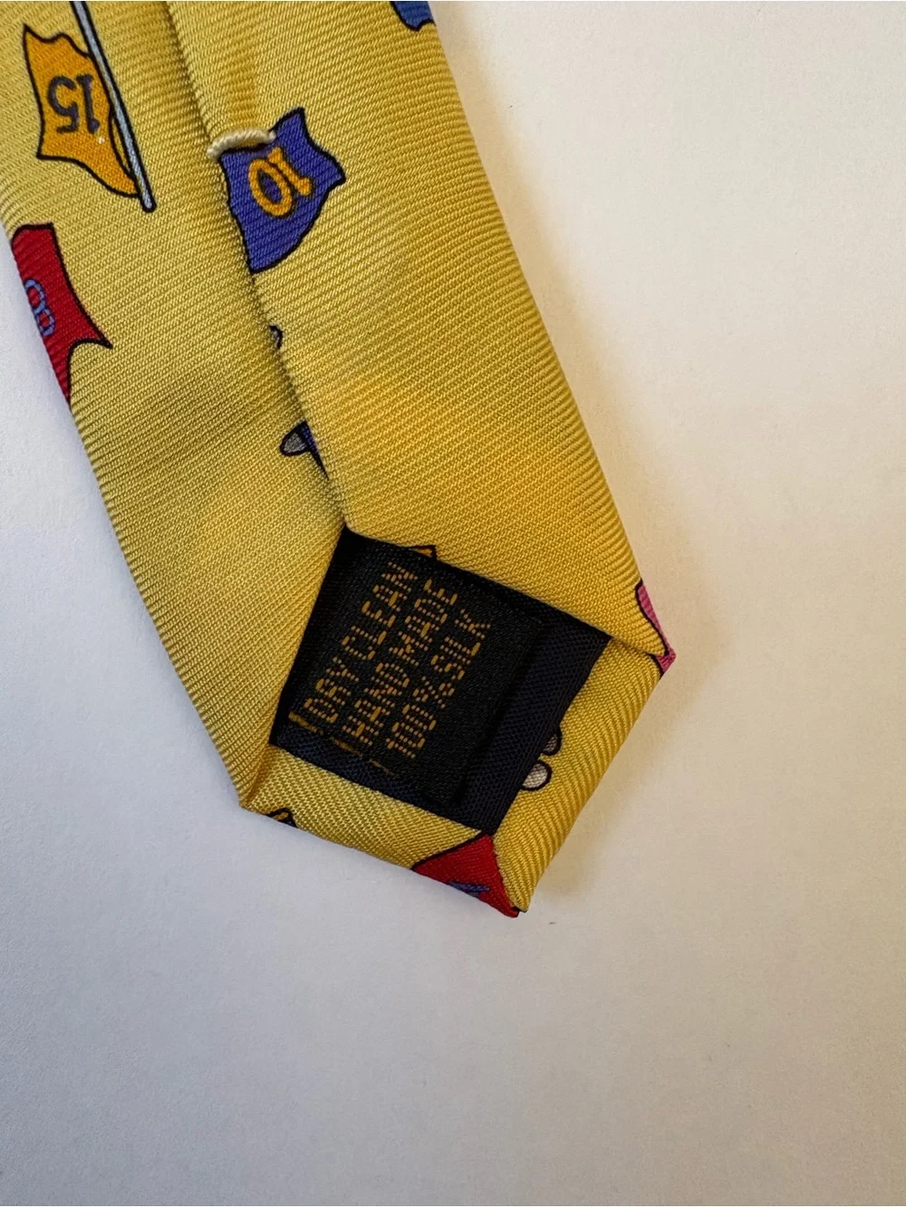 Alynn Neckwear Silk Tie Yellow 18 Hole Course Novelty Print HandMade Gag Golf